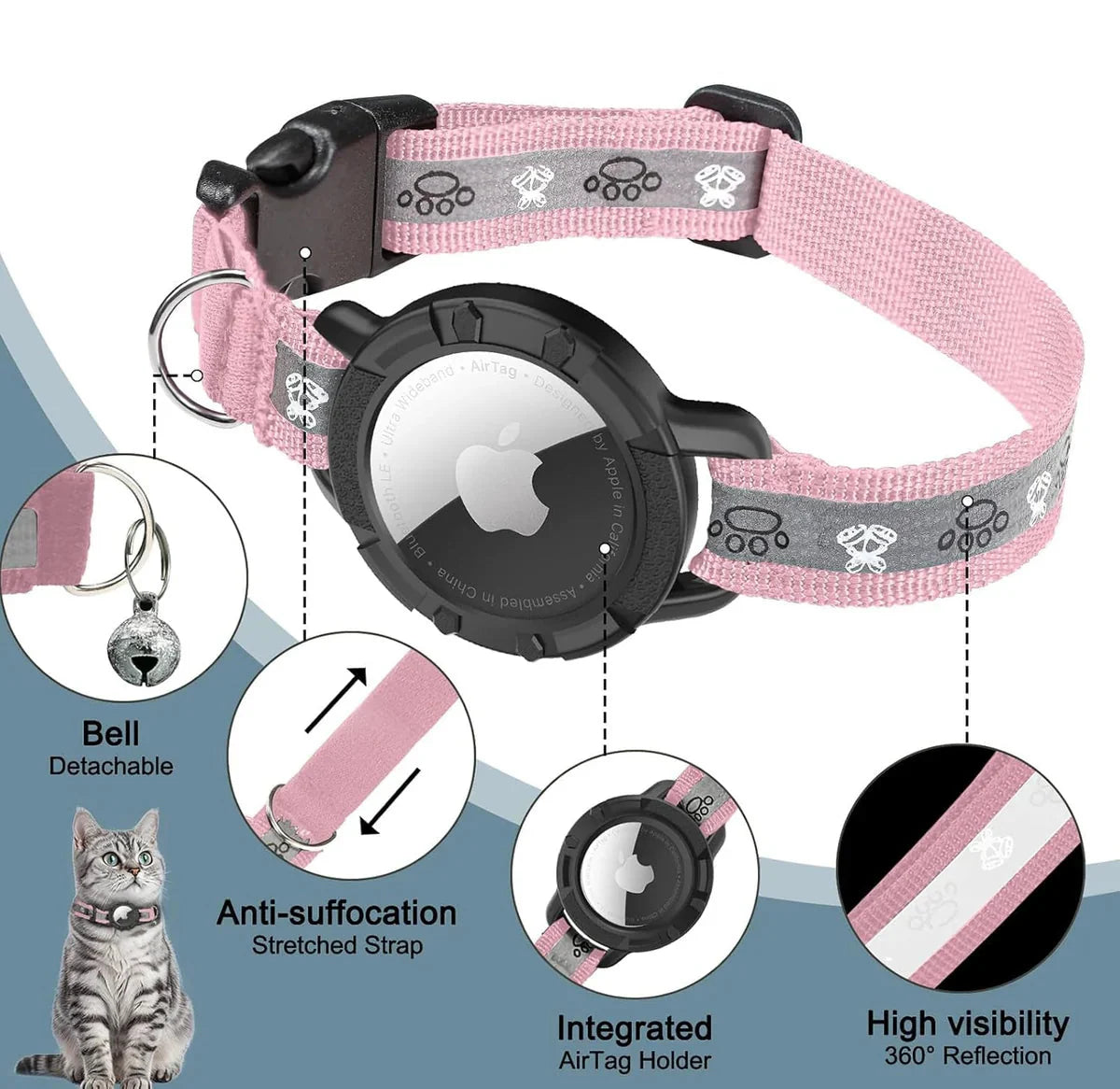 Reflective AirTag Cat Collar